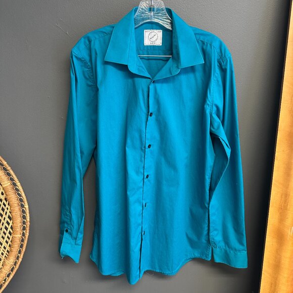BeSpoke Mens Button Up Bright Blue Size Medium 15-15.5 Slim Fit Shirt Streetwear - Picture 3 of 5